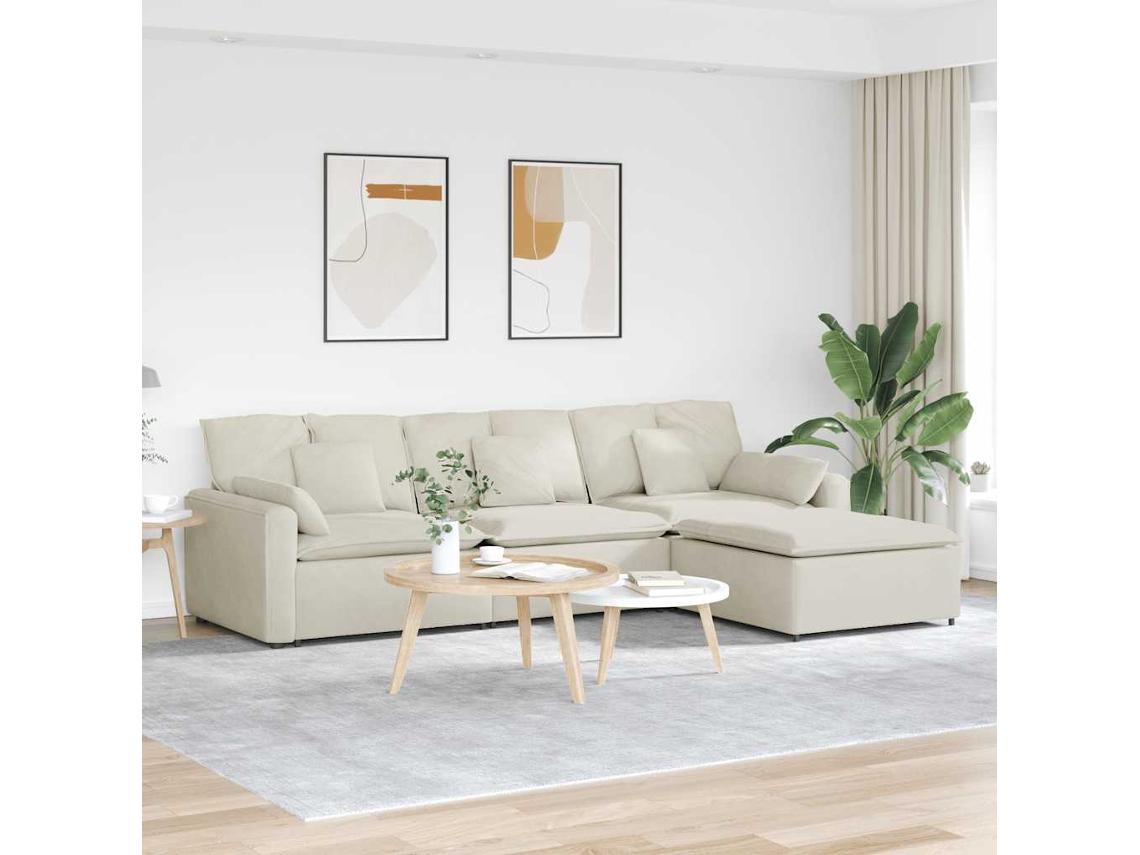 Vidaxl Sofá Modular Com Pufes E Almofadas Creme