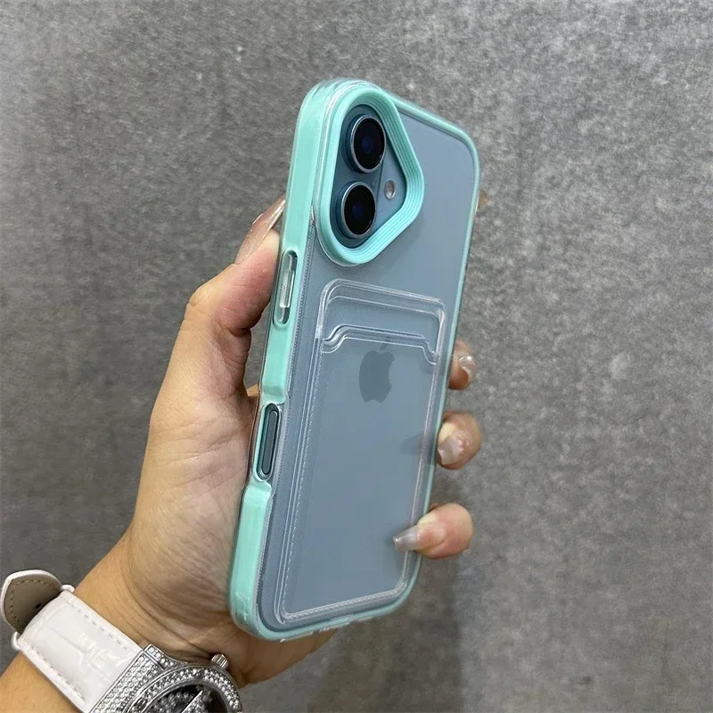 Capa Transparente Para Celular Com Porta-cartões E Moldura Resistente A Impactos (azul Celeste Para Iphone 12 Pro Max).