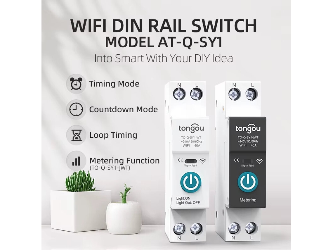 Disjuntor Inteligente Tongou Tuya Wifi 50a 90v 240v Controlo Remoto Por Voz Com Modos De Temporizador De Aplicação Domótica Inteligente Sem Medição