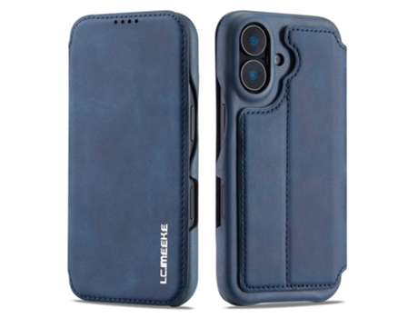 Lc.imeeke Capa Em Couro Pu Com Suporte E Porta Cartões Para Apple Iphone 16 Plus - Azul