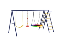 Conjunto de Balanço Externo 6 em 1 com 3 Balanços, Cesta de Basquete, Escada de Escalada e Rede, Multicolorido CHEZMOI