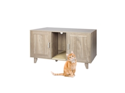 Relaxdays Armário Para Caixa De Areia Xxl, 2 Compartimentos, Casa Para Gatos Com Tapete, 65x120x52 Cm, Cinzento-castanho