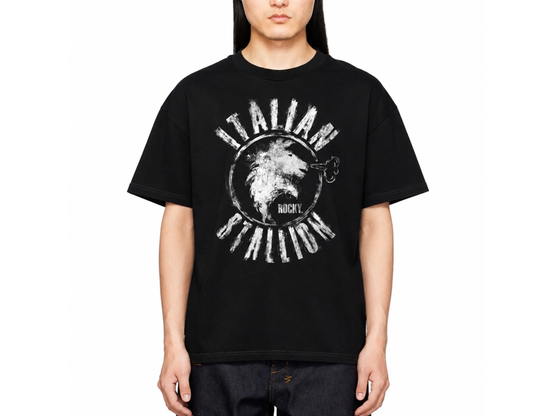Rockinstone Rocky Movie Chalk Stallion Black Adult T-shirt Size:xxl