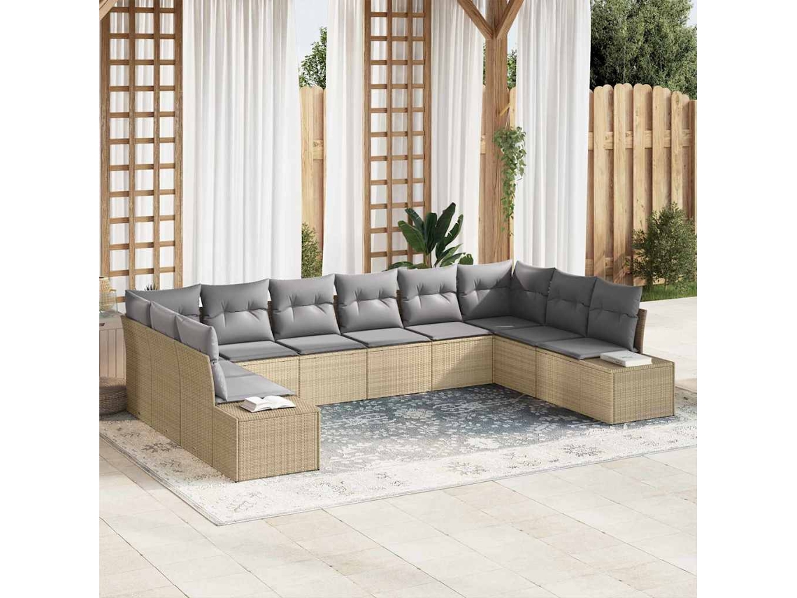 Vidaxl Conjunto De Sofá De Jardim 10 Unid. Bege Vime Pe