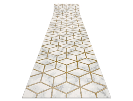 Passadeira DYWANY LUSZCZOW Emerald Exclusivo Glamour Cubo Creme Poliéster Amarelo (80x530cm)