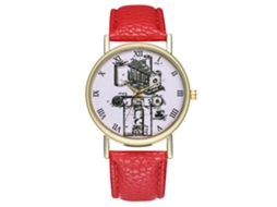 Relógio de pulso Zhoulianfa feminino e masculino com mecanismo de quartzo e pulseira de couro, modelo T303-a, na cor vermelha.