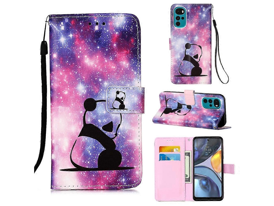Capa De Celular Motorola Moto G22 Em Couro Com Estampa Colorida E Trama Lisa.