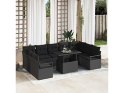 Vidaxl Conjunto De Sofá De Jardim 10 Unid. 9-número De Lugares Preto