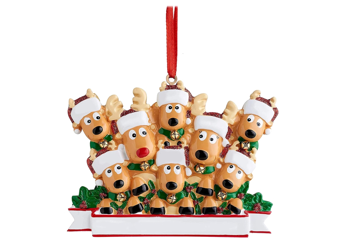 Pingente de rena personalizado para decoração de Natal, ornamentos de madeira ecológica | S/MARCA