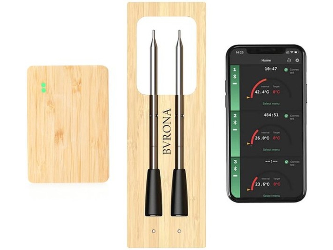 Termômetro De Carne Inalâmico Com Bluetooth E 2 Sondas - Termômetro De Grill Digital Para Resultados De Cozimento Perfeitos