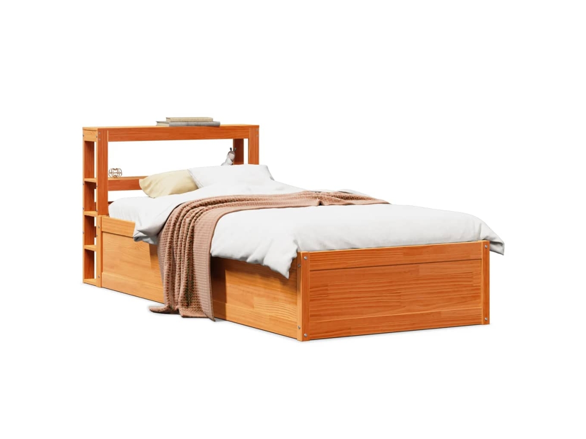 Estrutura Cama C/ Cabeceira 75x190 Cm Pinho Maciço Castanho-mel