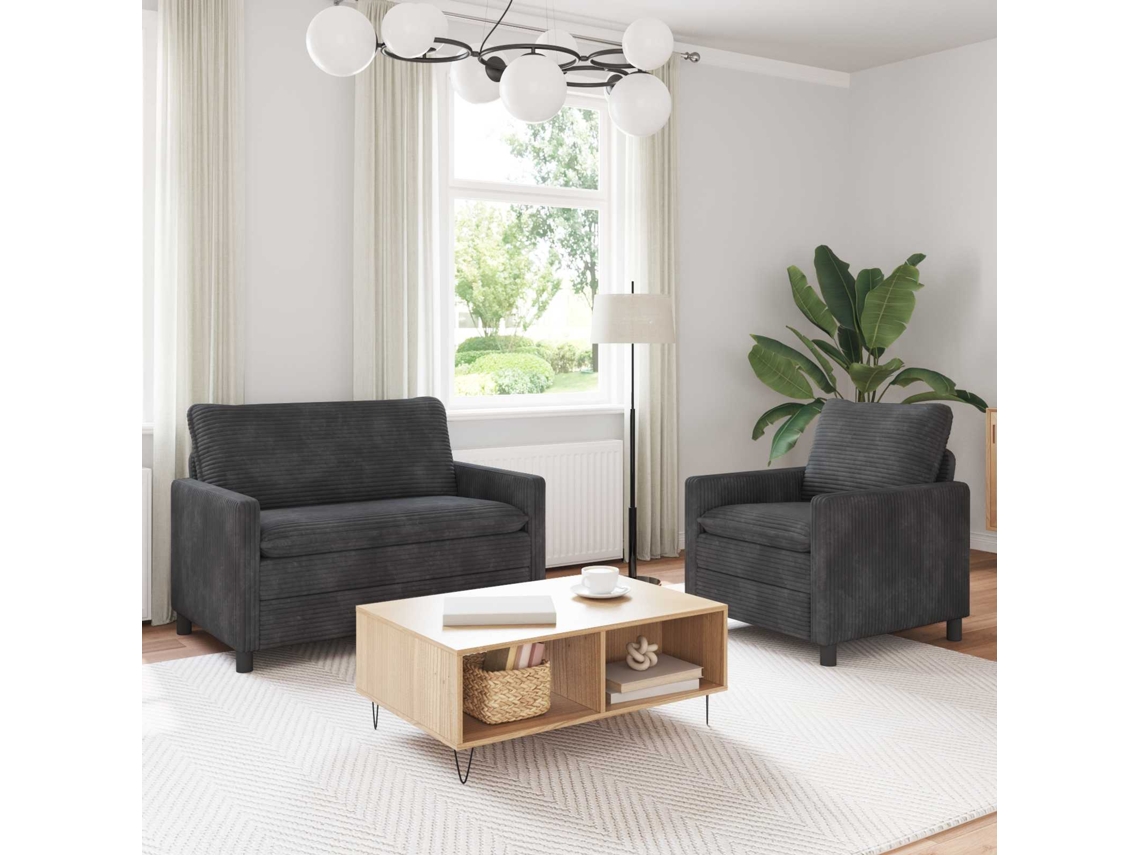 Vidaxl Conjunto De Sofás 2 Pcs Cinzento-escuro Poliéster