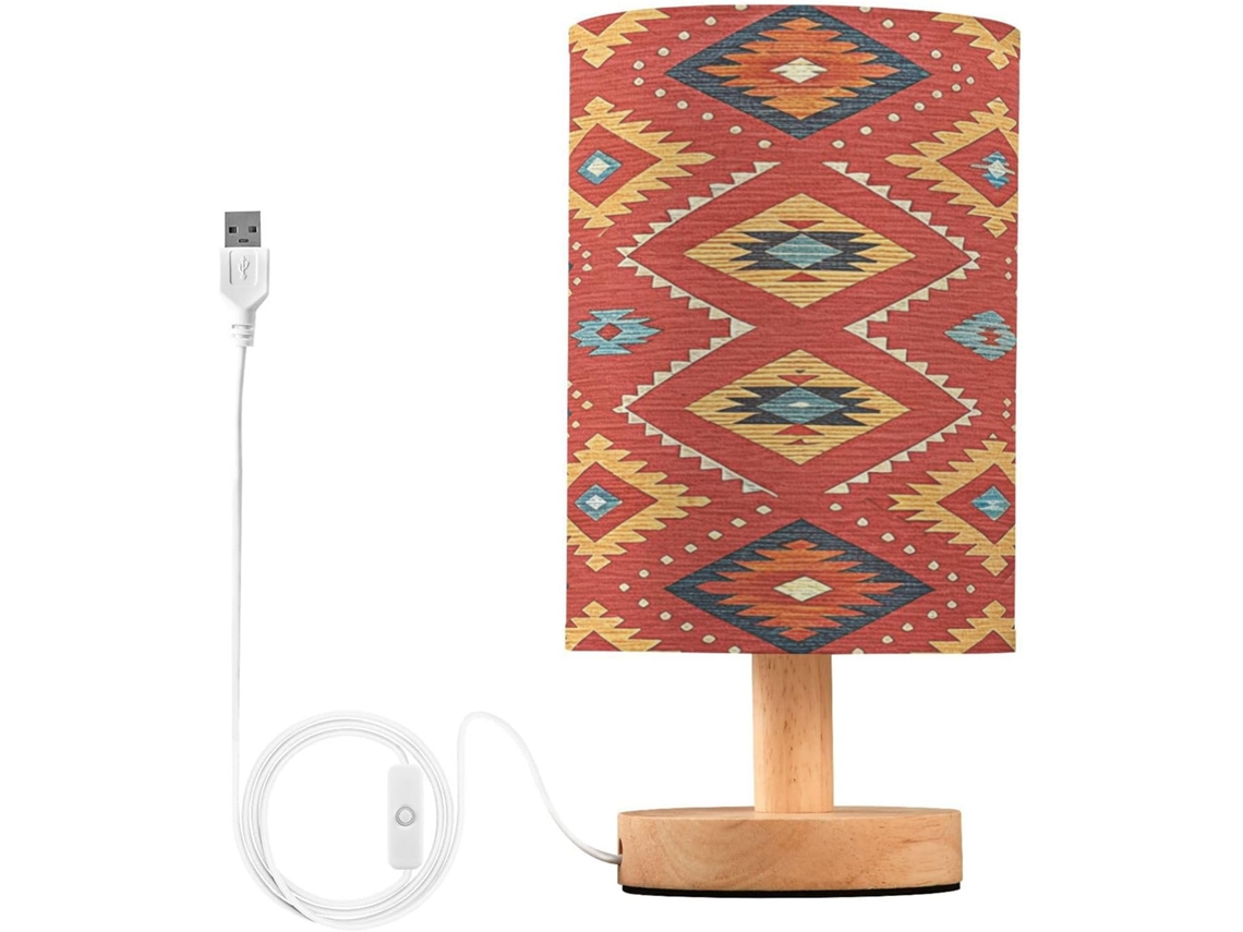 Abajur De Cabeceira Com Estampa Étnica Para Quarto, Portas De Carregegamento Usb C, Luminária De Mesa Cabeceira, Luminária
