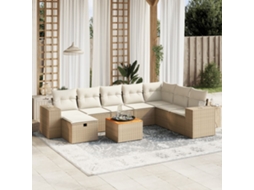 Vidaxl 9 Pcs Conjunto De Sofás P/ Jardim Com Almofadões Vime Pe Bege