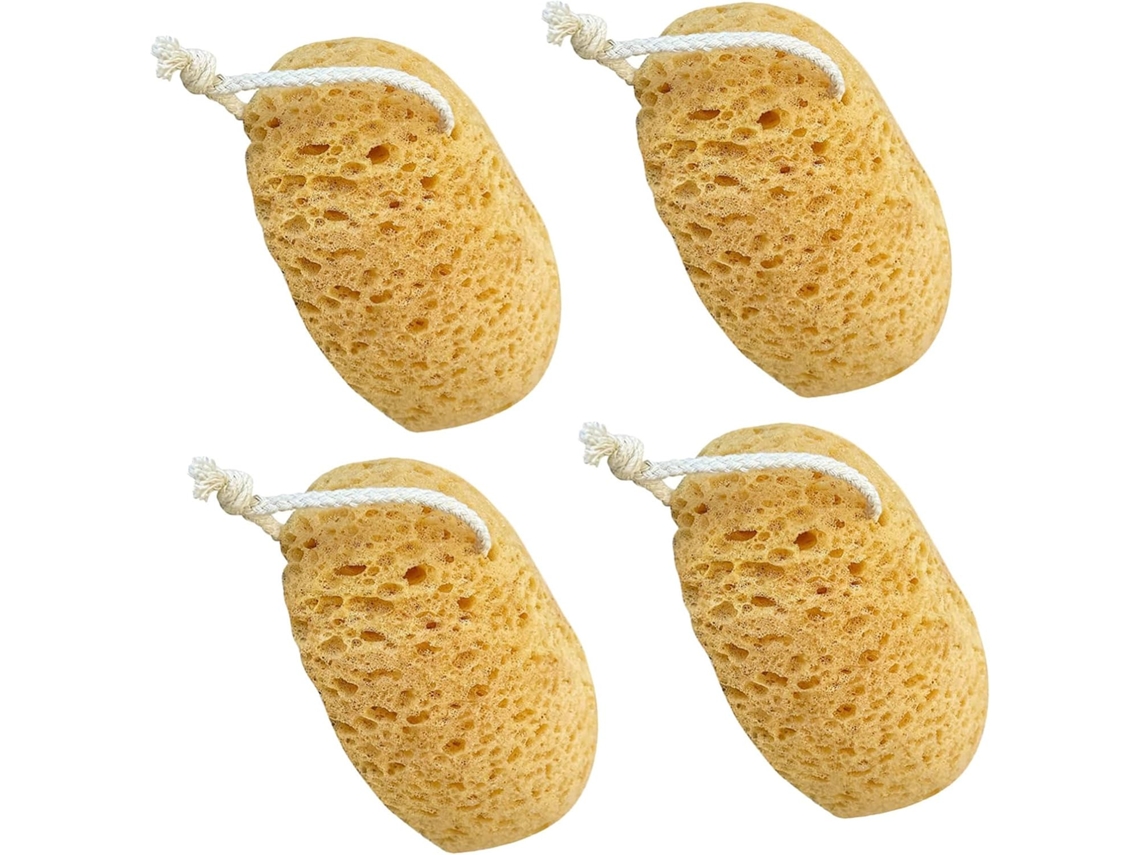 Conjunto de 4 esponjas de banho no formato Mel Favor, esponjas sólidas para esfoliação profunda.