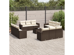 Vidaxl 13 Pcs Conjunto Sofás P/ Jardim C/ Almofadões Vime Pe Castanho