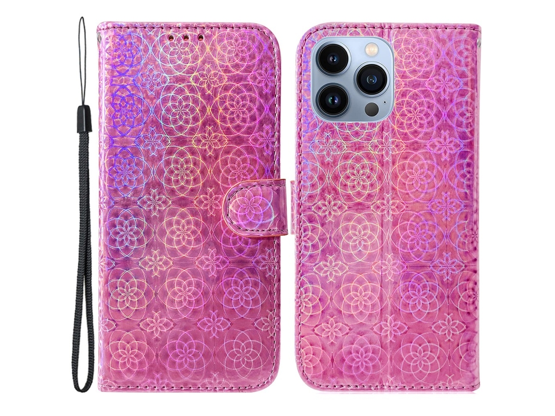 Capa Padrão Flor Para Iphone 15 Pro Max Pele Sintética Multicor