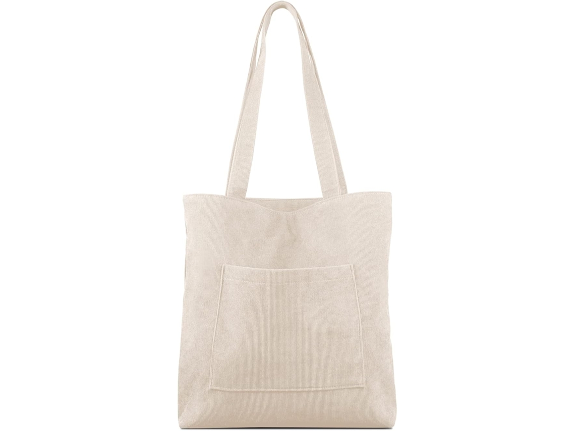 Bolsa de Veludo Cotelê AQUAFORGE, Zíper, Ombro, Grande Capacidade, Bolso Interno