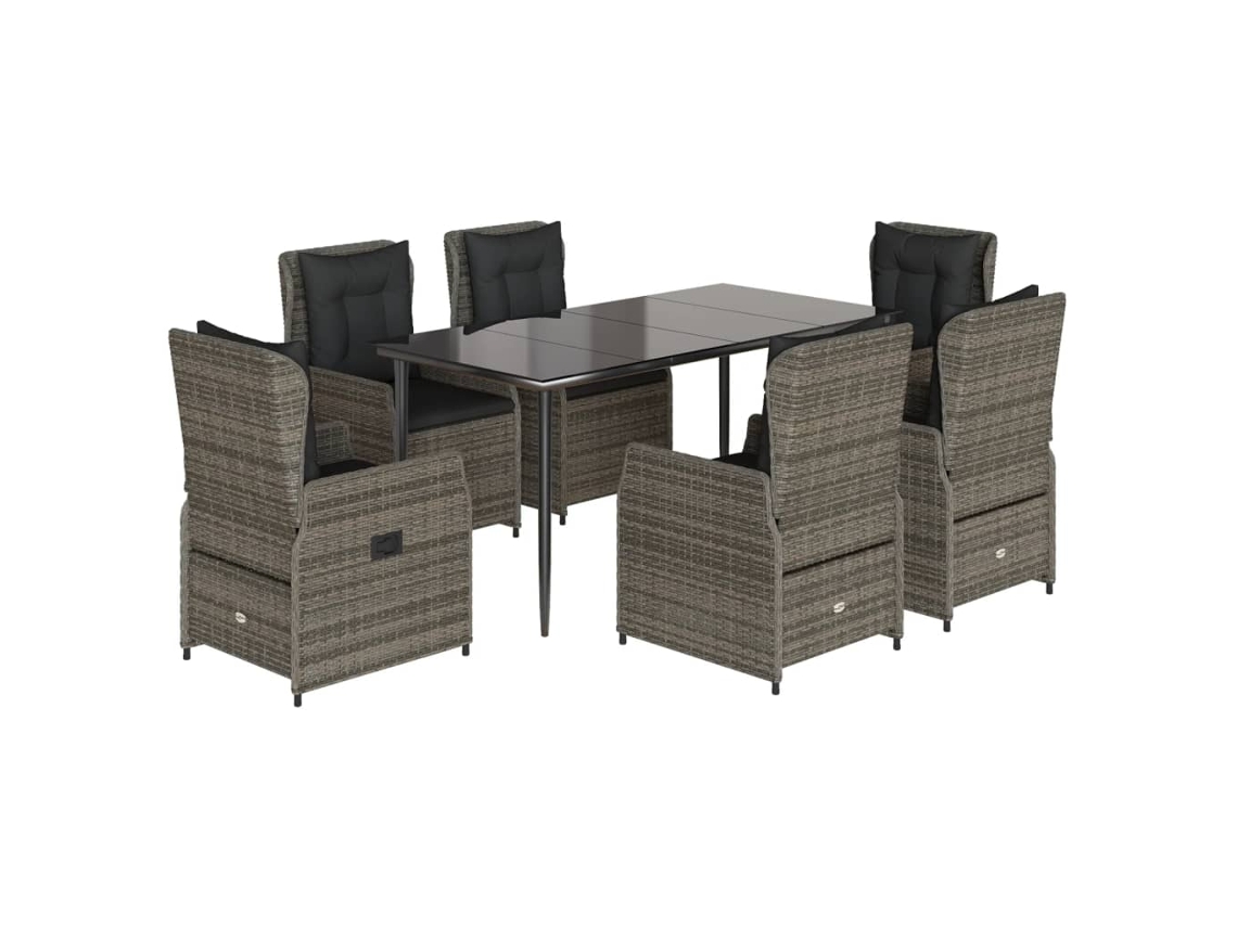Conjunto de 7 Jantar para Jardim com Almofadões Vime Pe Cinza MAISON EXCLUSIVE