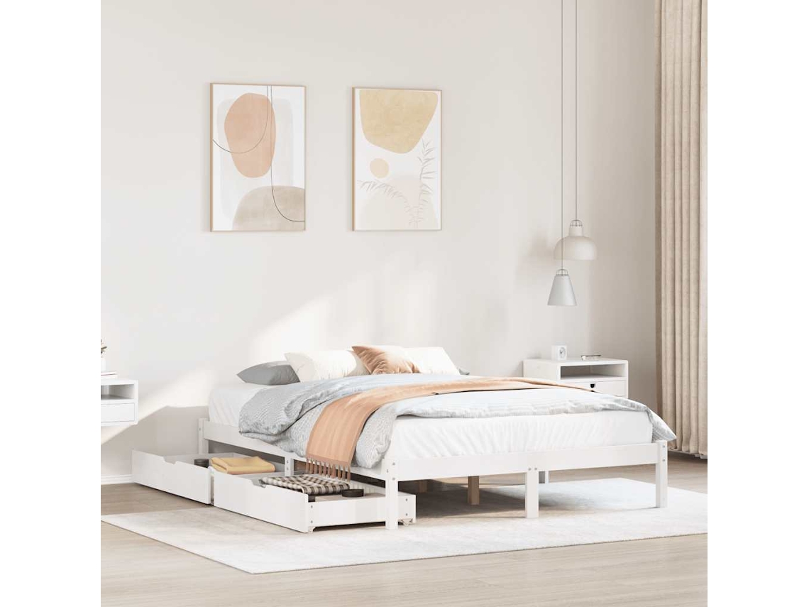 Vidaxl Cama Sem Colchão 135x190 Cm Madeira De Pinho Maciça Branco