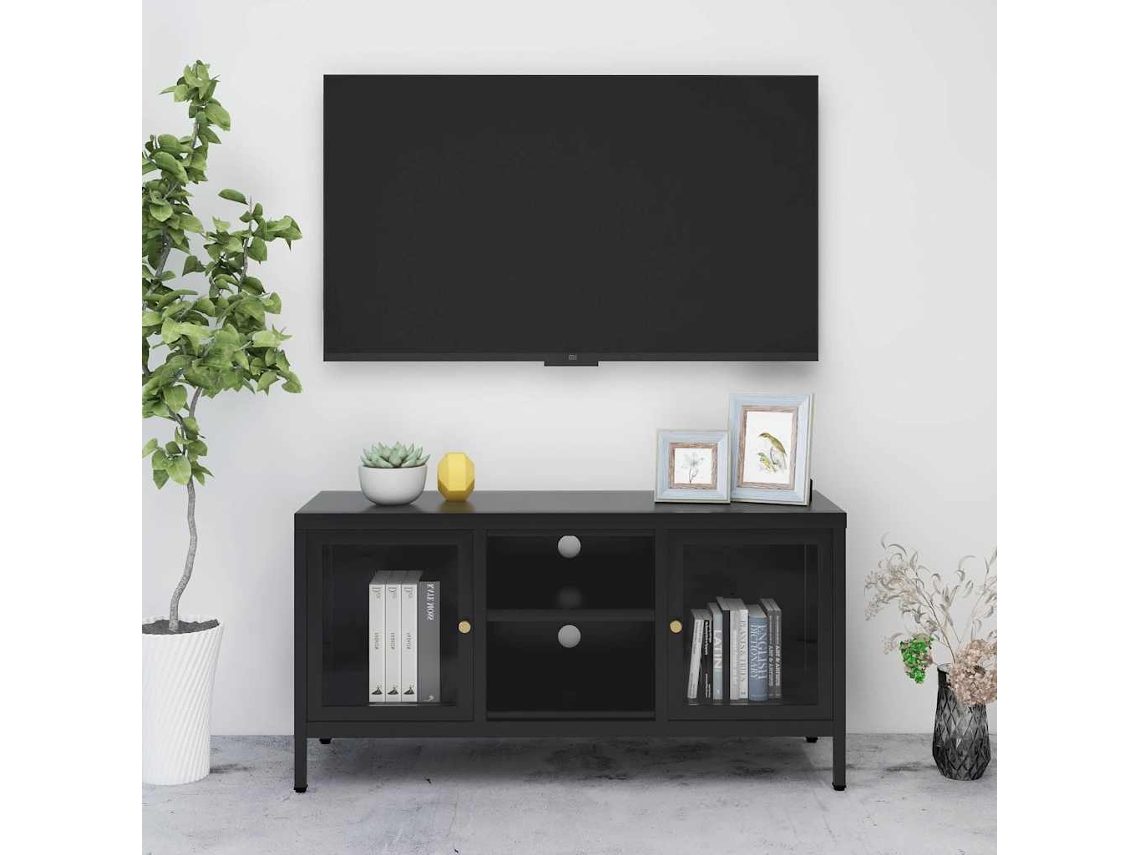 Vidaxl Móvel De Tv 105x35x52 Cm Aço E Vidro Preto