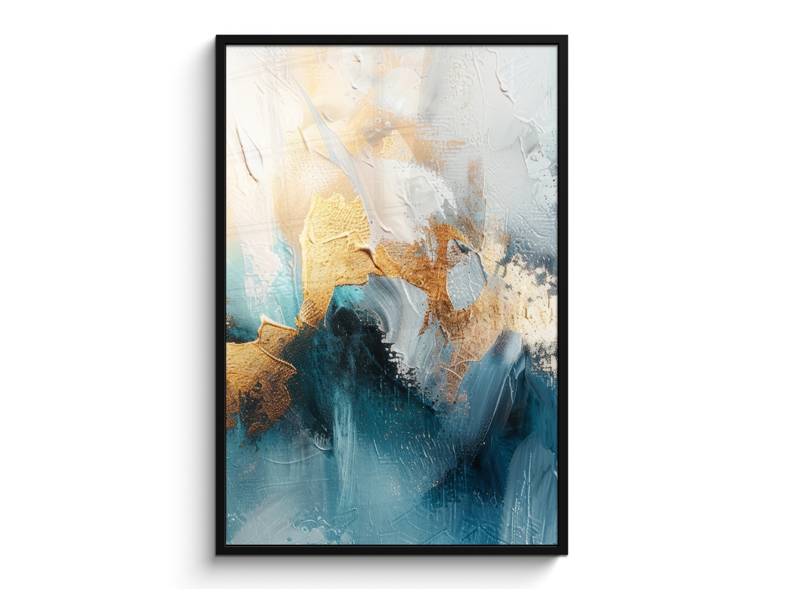 Poster Emoldurado Abstrato - Arte - Ouro - Azul 80x120 Cm