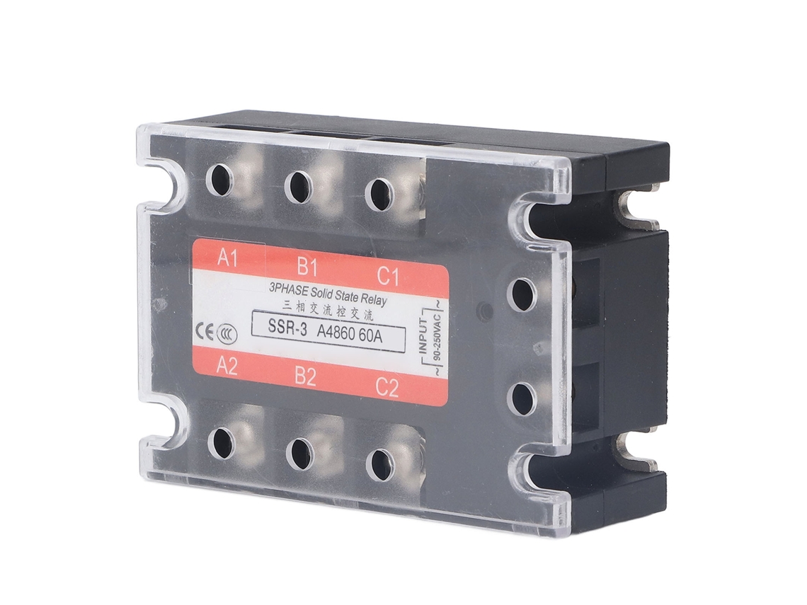 Relé de estado sólido trifásico com módulo SSR CA, entrada de 90 V e saída de 24-480 V, controle CA com SCR duplo