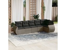 Vidaxl 6 Pcs Conjunto Sofás De Jardim Com Almofadões Vime Cinzento