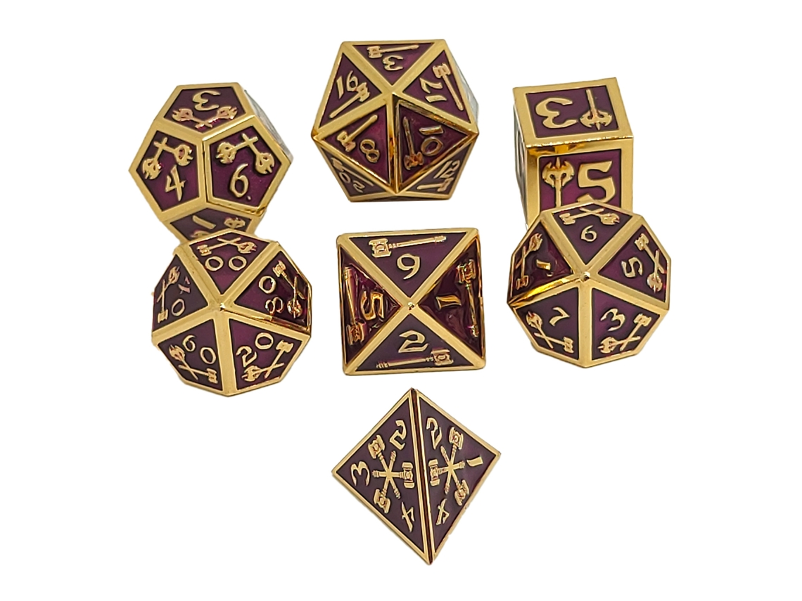 Primerox conjunto de 7 Dados de Metal Poliédricos para Jogos de Tabuleiro e Rpg com Números Nítidos