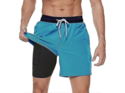 2026 bermudas de Banho Masculinas com Forro de Compressão 2 em 1, Secagem Rápida, com Bolsos com Zíper e Cintura Elástica