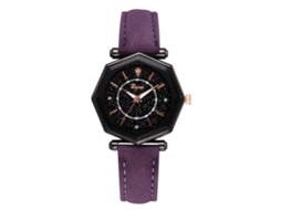 Relógio de Pulso Feminino Lvpai Quartzo Pulseira Pu Mostrador Irregular Estrela Roxo