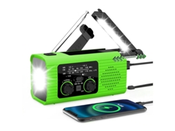 Gerador multifuncional solar com rádio e manivela, 2000mAh, com lanterna, BESTVITE (verde)