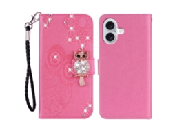 Capa Em Couro Pu Para Apple Iphone 16 Rosa