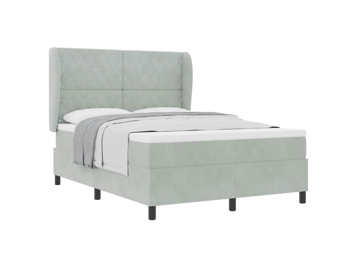 Conjunto 1 Cama Box Vidaxl Cinzento-claro Veludo (190 X 140 Cm)