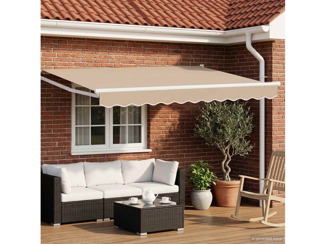 Vidaxl Toldo Retrátil Elétrico Bege E Branco 3,5 X 2,5 M
