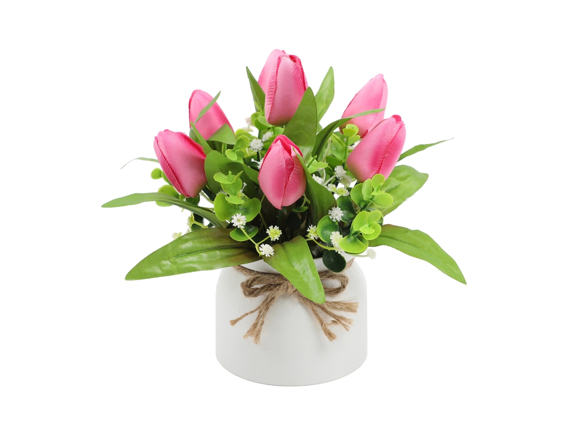 Flores Artificiais em Vaso Pequeno Vaso de Cerâmica Decoração de Mesa Interior NEVEANCE