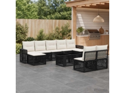 Vidaxl Conjunto De Sofá De Jardim 10 Unid. Preto E Branco Creme