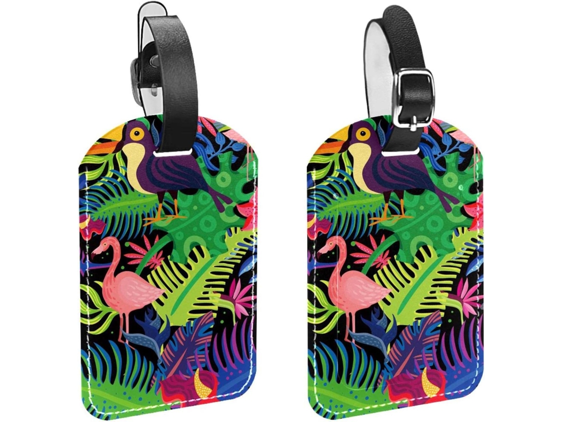 Conjunto De 2 Etiquetas Bagagem Em Imitação Couro Com Estampa Flamingo