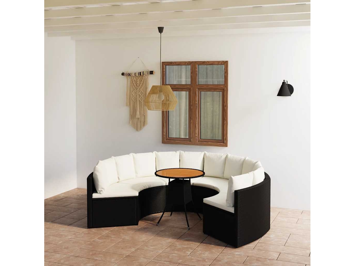 Vidaxl 7 Pcs Conjunto Sofás De Jardim C/ Almofadões Vime Pe Preto