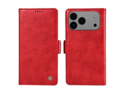Capa Carteira Yikatu Para Iphone 17 Pro Max Em Couro Sintético Com Textura De Lichia - Vermelha