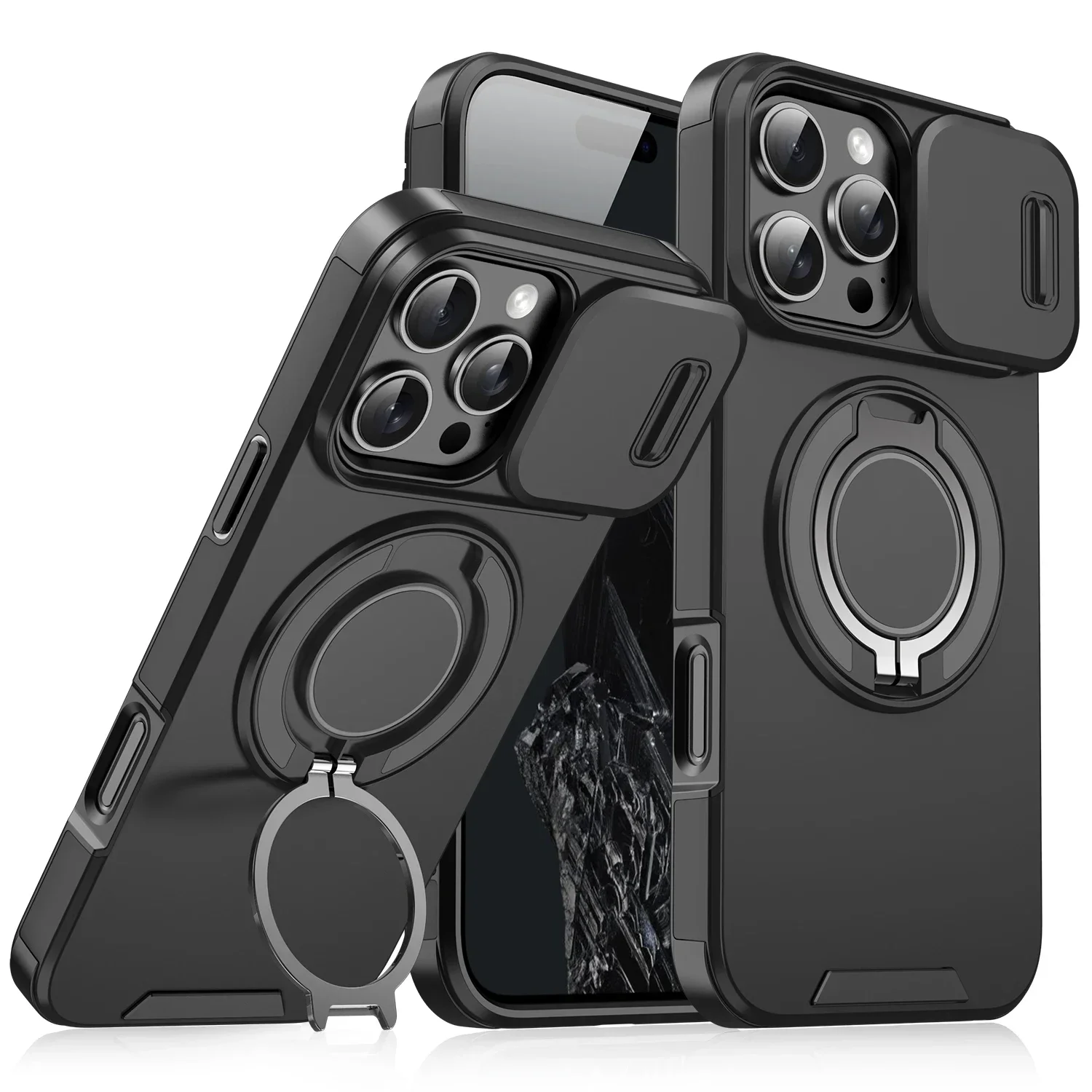 (iphone 16 Plus, Preto) Capa Deslizante Magnética Resistente Para Iphone Com Proteção Para A Câmera.