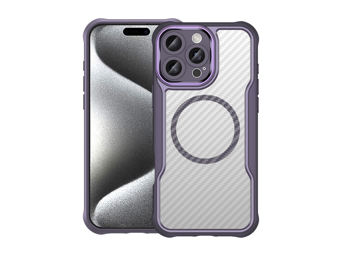 Capa Transparente Para Iphone 16 Pro Max - Textura De Fibra De Carbono - Magsafe
