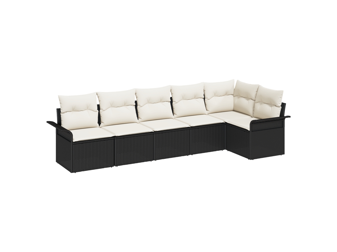 Conjunto 6 Conjunto De Sofá De Jardim Vidaxl Preto Vime Pe (297,5 X 132,5 X 69 Cm)