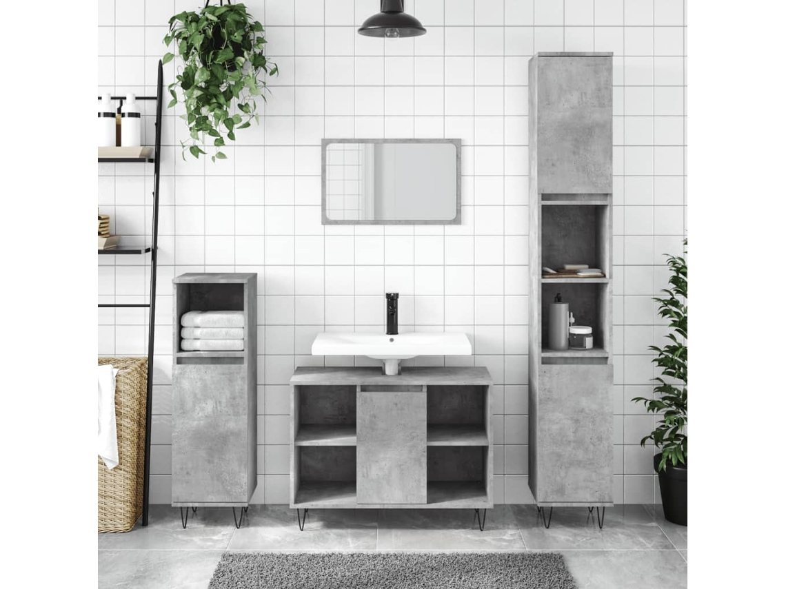 Vidaxl Armário Wc 30x30x100 Cm Derivados De Madeira Cinzento Cimento