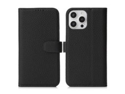 Capa Tipo Carteira Em Couro Bovino Legítimo Com Textura De Lichia Para Iphone 13 Pro Max E 12 Pro Max, Com Bloqueio Rfid, Preta
