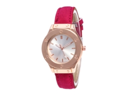 Relógio de pulso unissex de quartzo com pulseira moderna em couro PU (vermelho e rosa)