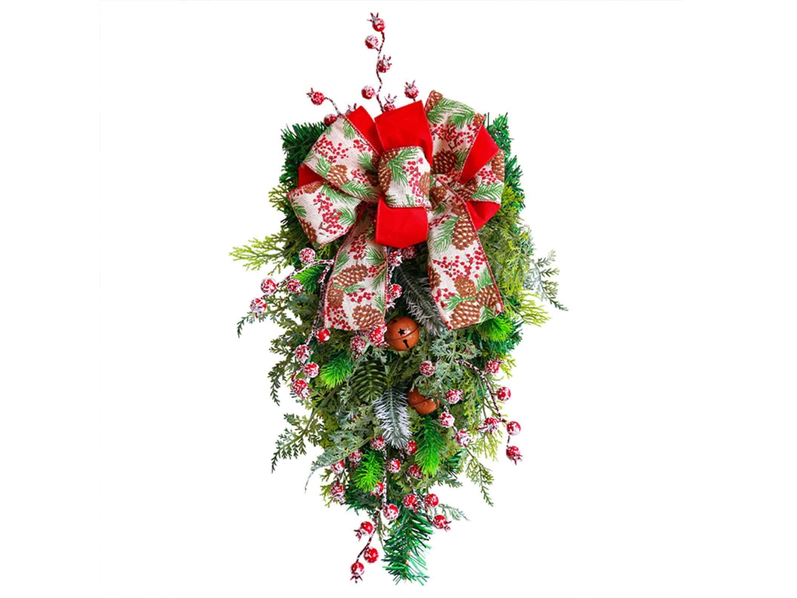 Laxiscreed Sino De Natal Com Laço, Sinos Penduráveis Para Árvore Decorativa Em Vermelho Com Frutos E Neve