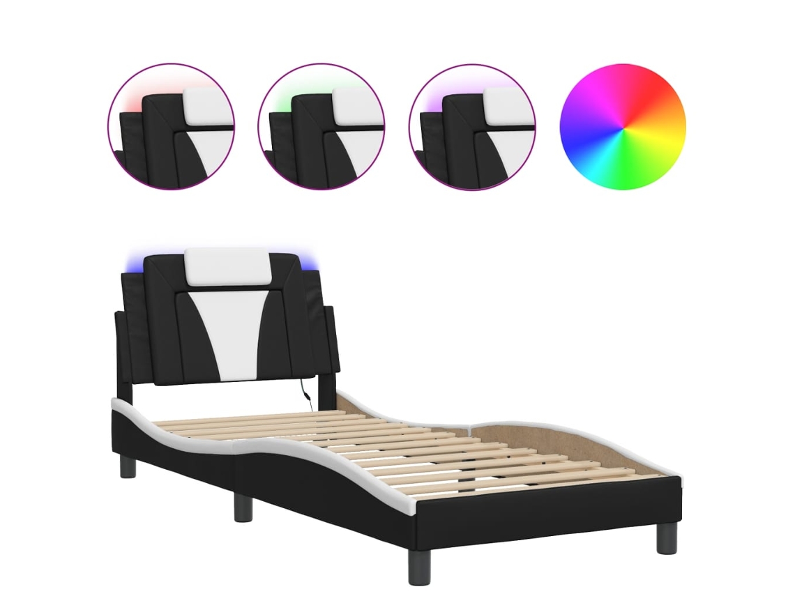 Estrutura de Cama Viana com Led Preto/Branco 80x200 cm MAISON EXCLUSIVE