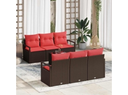 Vidaxl Conjunto De Sofás Com Almofada 7 Pcs Marrom E Vermelho Vime Pe