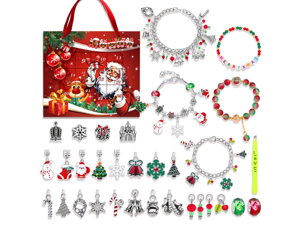 Calendário Do Advento Com Kit De Pulseiras De Natal, 24 Grades Elysve